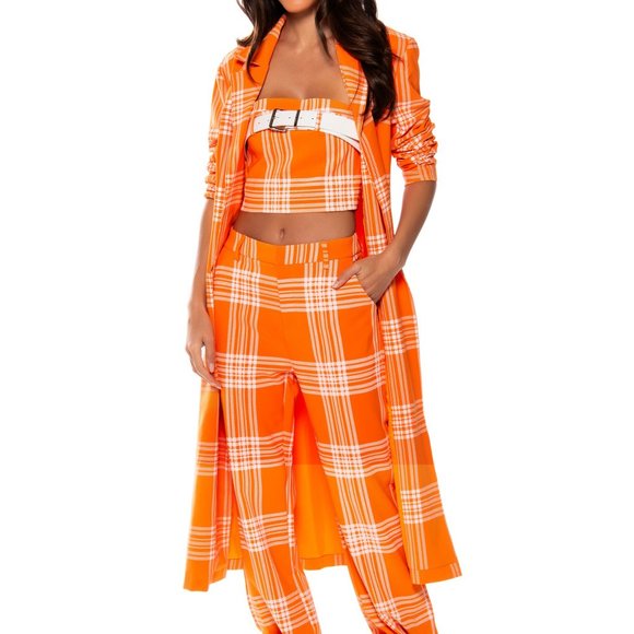 Stasia Sherberry: Orange Plaid All Season Duster Trench Coat L XL - Picture 9 of 16